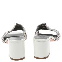 Pre Owned Gina White Crystal Embellished Leather Arizona Slide Sandals Size 37