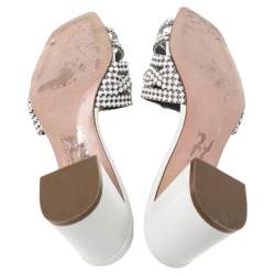 Pre Owned Gina White Crystal Embellished Leather Arizona Slide Sandals Size 37