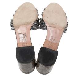 مملوكة مسبقًا Gina Grey Crystal Embellished Leather Block Heel Slide Sandals Size 39.5