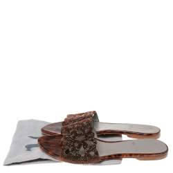 Pre Owned Gina Brown Crystal Embellished Patent Leather Flat Slides Size 38