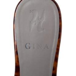 Pre Owned Gina Brown Crystal Embellished Patent Leather Flat Slides Size 38