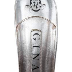 Pre Owned صندل سلايد جينا جلد فضي مزخرف كريستال مقاس 41