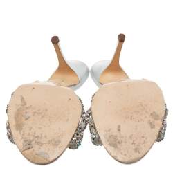 Pre Owned صندل سلايد جينا جلد فضي مزخرف كريستال مقاس 41