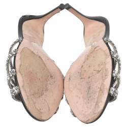 Pre Owned صندل سلايد جينا جلد فضي مزخرف كريستال مقاس 37.5