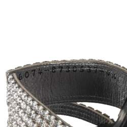 Pre Owned صندل سلايد جينا جلد فضي مزخرف كريستال مقاس 37.5