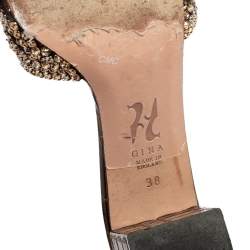 Pre Owned Gina Loren Brown Croc Embossed Patent Leather Slide Sandals Size 38