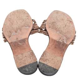 Pre Owned صندل جينا فلات جلد بنفسجي / أسود مزخرف كريستال مقاس 38.5