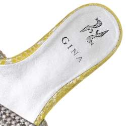 Pre Owned صندل سلايد جيناجلد أصفر فاتح/فضي مزخرف كريستال مقاس 38.5