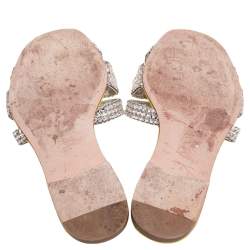 Pre Owned صندل سلايد جيناجلد أصفر فاتح/فضي مزخرف كريستال مقاس 38.5