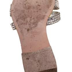 Pre Owned صندل سلايد جيناجلد أصفر فاتح/فضي مزخرف كريستال مقاس 38.5