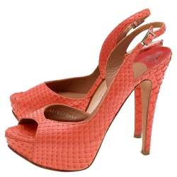 Gina Orange Python Leather Ankle Strap Sandals Size 37.5