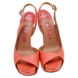 Gina Orange Python Leather Ankle Strap Sandals Size 37.5