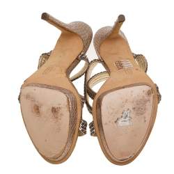 Pre Owned Gina Gold Leather Crystal Embellished Cross Ankle Strap Sandals Size 38