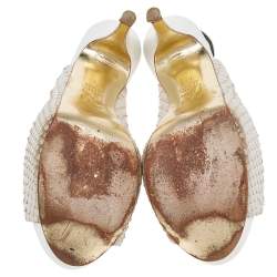 Gina White Python Leather Peep Toe Platform Slingback Sandals Size 38
