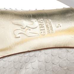 Gina White Python Leather Peep Toe Platform Slingback Sandals Size 38