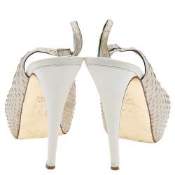 Gina White Python Leather Peep Toe Platform Slingback Sandals Size 38