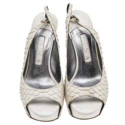 Gina White Python Leather Peep Toe Platform Slingback Sandals Size 38