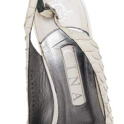 Gina White Python Leather Peep Toe Platform Slingback Sandals Size 38