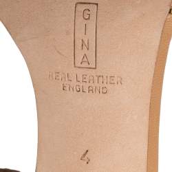 Pre Owned Gina Mid Tan Crystal Embellished Leather Platform Slide Sandals Size 37