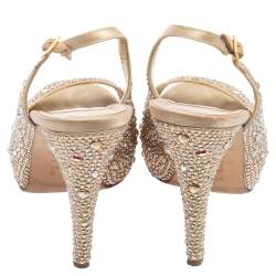 Pre Owned Gina Gold Satin And Crystal Embellished Sandals Size 39