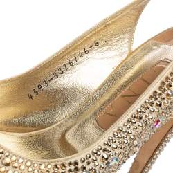 Pre Owned Gina Gold Satin And Crystal Embellished Sandals Size 39