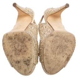 Pre Owned Gina Gold Satin And Crystal Embellished Sandals Size 39