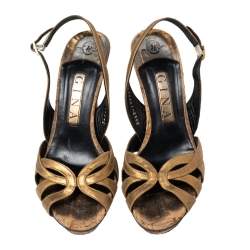 Gina Bronze Leather Strappy Slingback Platform Sandals Size 38