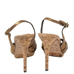 Gina Bronze Leather Strappy Slingback Platform Sandals Size 38