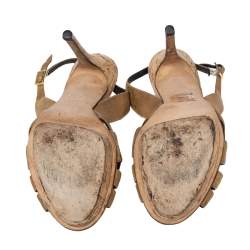 Gina Bronze Leather Strappy Slingback Platform Sandals Size 38