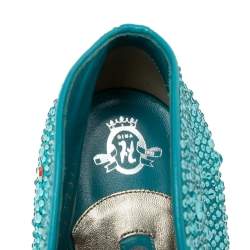 Pre Owned Gina Aqua Blue Crystal Embellished Satin Calamity Ankle Booties Size 39.5