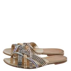 Pre Owned صند سلايد فلات جينا جلد مزخرف كريستال متعدد الألوان مقاس 36.5