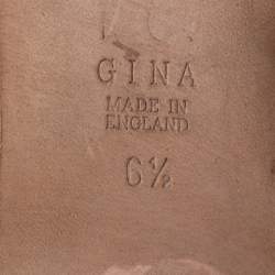 Pre Owned صندل سلايد جينا جلد لامع رصاصي مزخرف كريستال مقاس 39.5