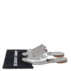 Pre Owned صندل سلايد جينا جلد لامع رصاصي مزخرف كريستال مقاس 39.5