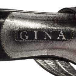 مملوكة مسبقًا صندل جينا سلايد جلد أسود لامع مزخرف كريستال مقاس 39