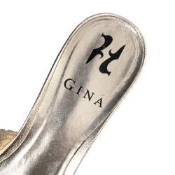 مملوكة مسبقًا Gina Gold Leather Crystal Embellished Block Heel Slides Size 38