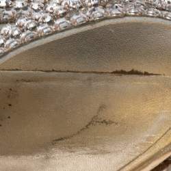 مملوكة مسبقًا Gina Gold Leather Crystal Embellished Block Heel Slides Size 38