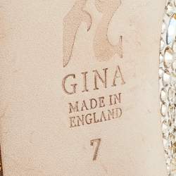 Pre Owned صندل جينا ساتان بيج مزخرف كريستال مقدمة مفتوحة فتحة كعب نعل سميك مقاس 40