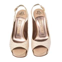 Pre Owned صندل جينا جلد ثعبان بيج بحزام خلفي للكاحل مقاس 37