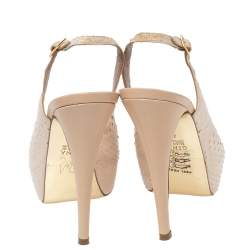 Pre Owned صندل جينا جلد ثعبان بيج بحزام خلفي للكاحل مقاس 37