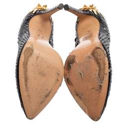 Pre Owned حذاء كعب عالي جينا جلد ثعبان أسود كعب مزخرف مقدمة مدببة مقاس 39.5