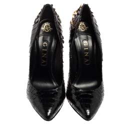 Pre Owned حذاء كعب عالي جينا جلد ثعبان أسود كعب مزخرف مقدمة مدببة مقاس 39.5