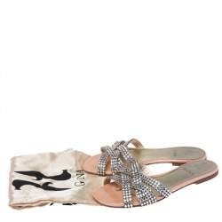 Pre Owned Gina Beige Patent Crystal Embellished Slip On Slides Size 38