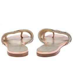 Pre Owned Gina Beige Patent Crystal Embellished Slip On Slides Size 38