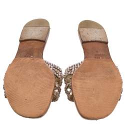 مملوكة مسبقًا Gina Pink Crystal Embellished Leather Thong Flat Slides Size 37