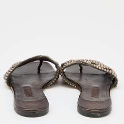 مملوكة مسبقًا Gina Brown Leather Crystal Embellished Flat Sandals Size 38.5