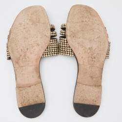 مملوكة مسبقًا Gina Brown Leather Crystal Embellished Flat Sandals Size 38.5
