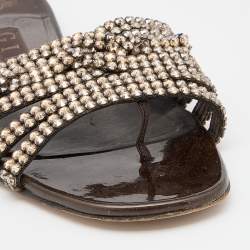 مملوكة مسبقًا Gina Brown Leather Crystal Embellished Flat Sandals Size 38.5