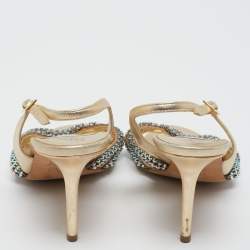 Pre Owned Gina Gold Leather Crystal Embellished Slingback Sandals Size 40.5