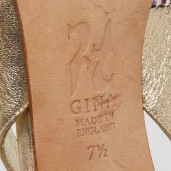 Pre Owned Gina Gold Leather Crystal Embellished Slingback Sandals Size 40.5