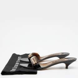 مملوكة مسبقًا Gina Black/Gold Patent Leather Embellished Slide Sandals Size 41